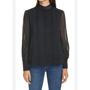 TED BAKER Vessar Black Lace Trim Blouse Size 3 US 8 M